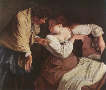 Orazio Gentileschi Painting - Dos mujeres con un espejo del pintor barroco Orazio Gentileschi